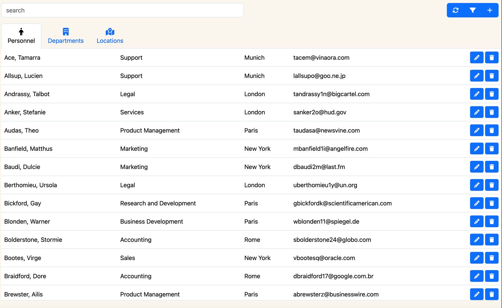 Screenshot of Company Directory project